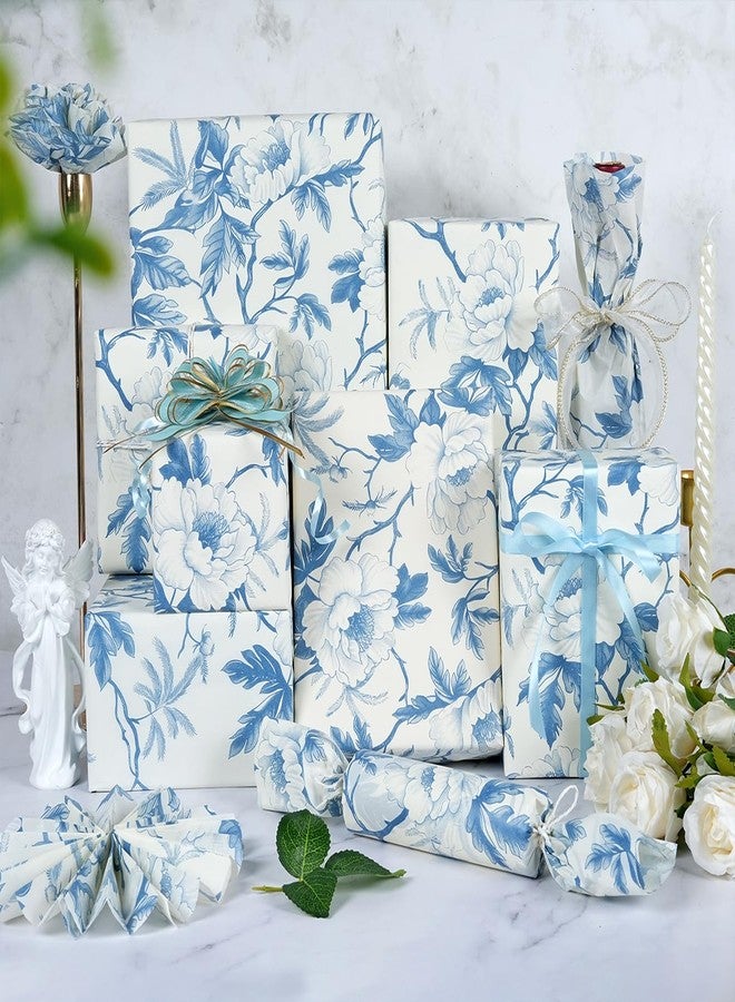 KESTAR 60 Sheets Blue Floral Tissue Paper, 14" x 20" Blue White Peony Flower Tissue Paper Bulk for Gift Bags, Vintage Chinoiserie Gift Wrapping Tissue for Crafts Packaging Wedding Birthday Party Decor - Image 3
